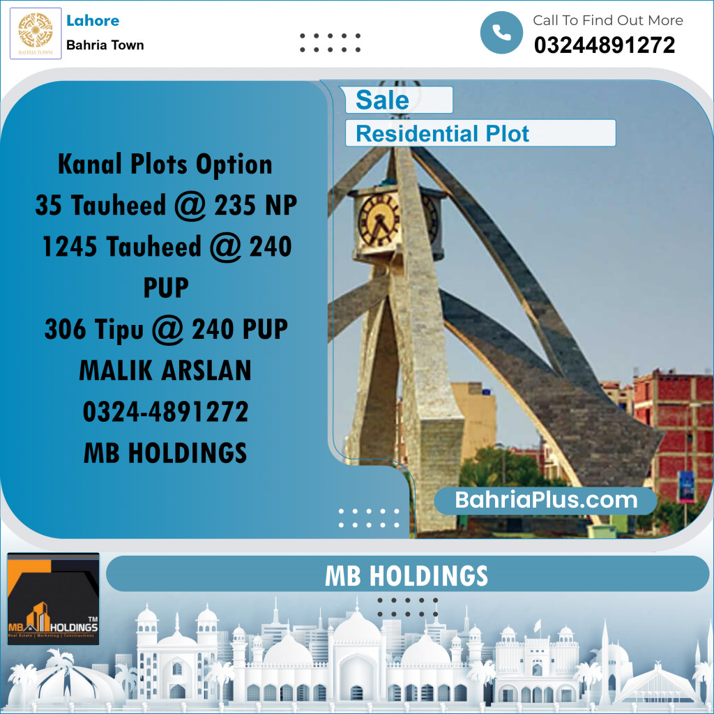 Residential Plot for Sale in Bahria Town, Lahore - (BP-294292)