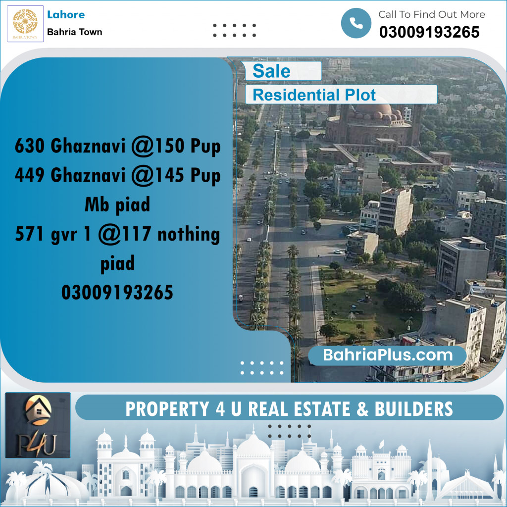 10 Marla Residential Plot for Sale in Bahria Town, Lahore - (BP-294345)