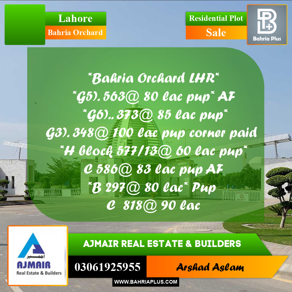 Residential Plot for Sale in Bahria Orchard, Lahore - (BP-294367)