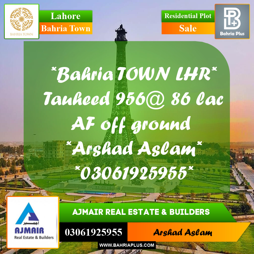 Residential Plot for Sale in Bahria Town, Lahore - (BP-294370)