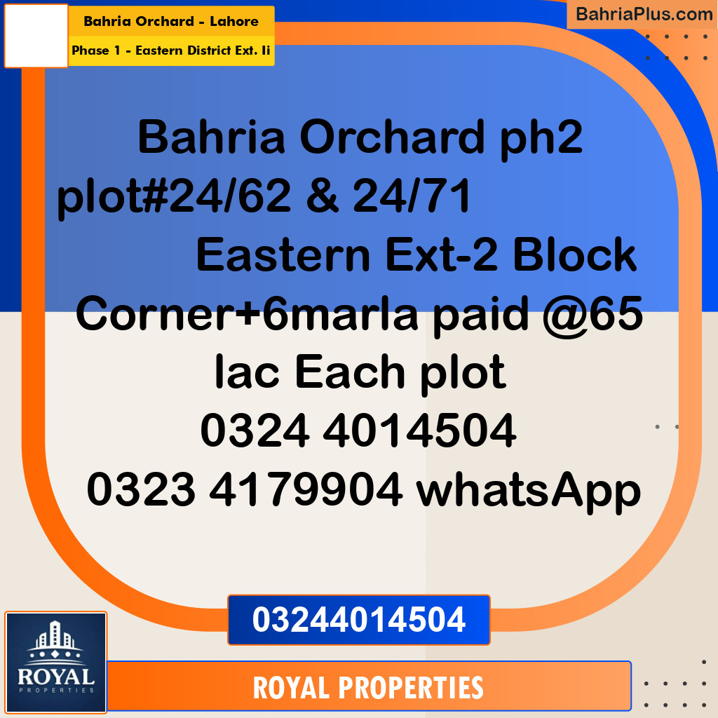 Residential Plot for Sale in Phase 1 - Eastern District Ext. II -  Bahria Orchard, Lahore - (BP-294375)