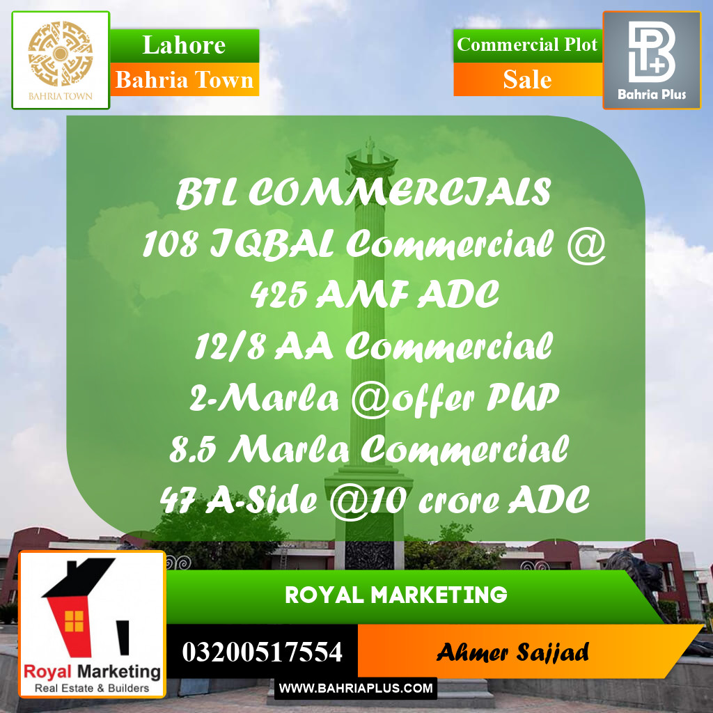 Commercial Plot for Sale in Bahria Town, Lahore - (BP-294392)