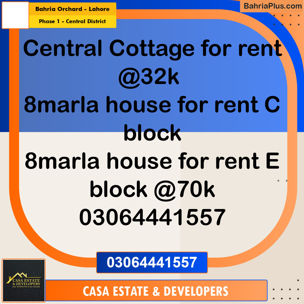8 Marla Residential House for Rent in Phase 1 - Central District -  Bahria Orchard, Lahore - (BP-294395)