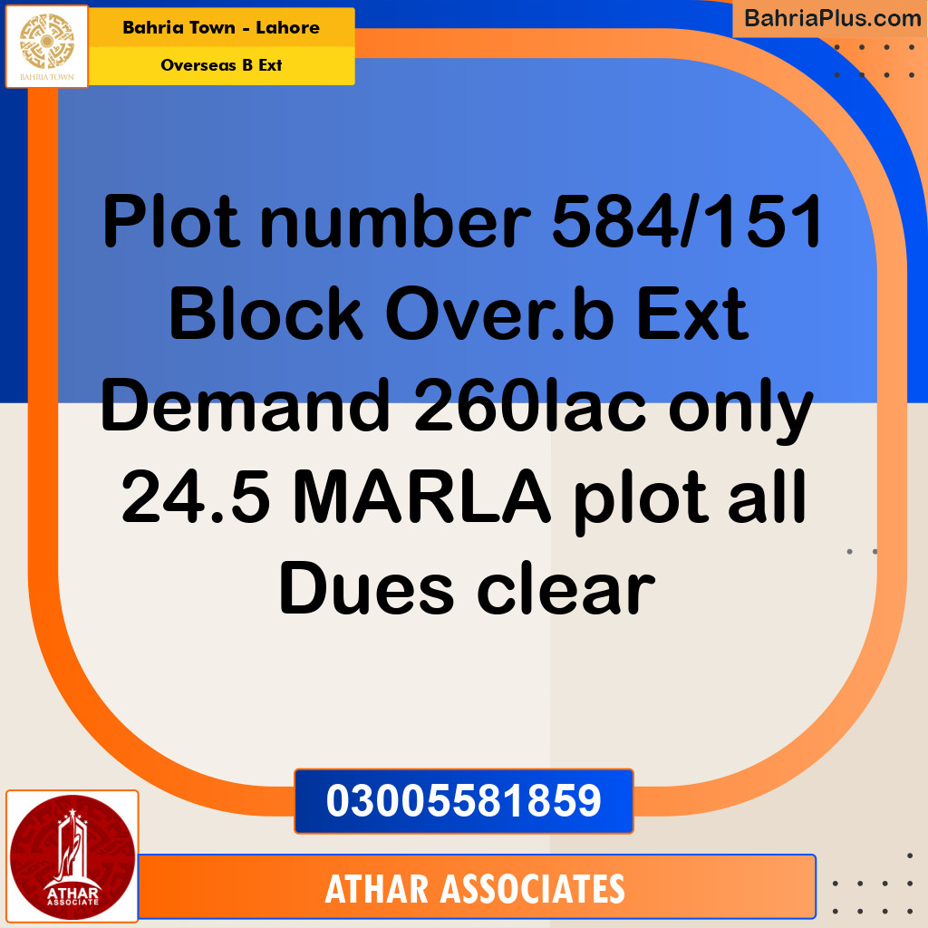 25 Marla Residential Plot for Sale in Overseas B Ext -  Bahria Town, Lahore - (BP-294448)