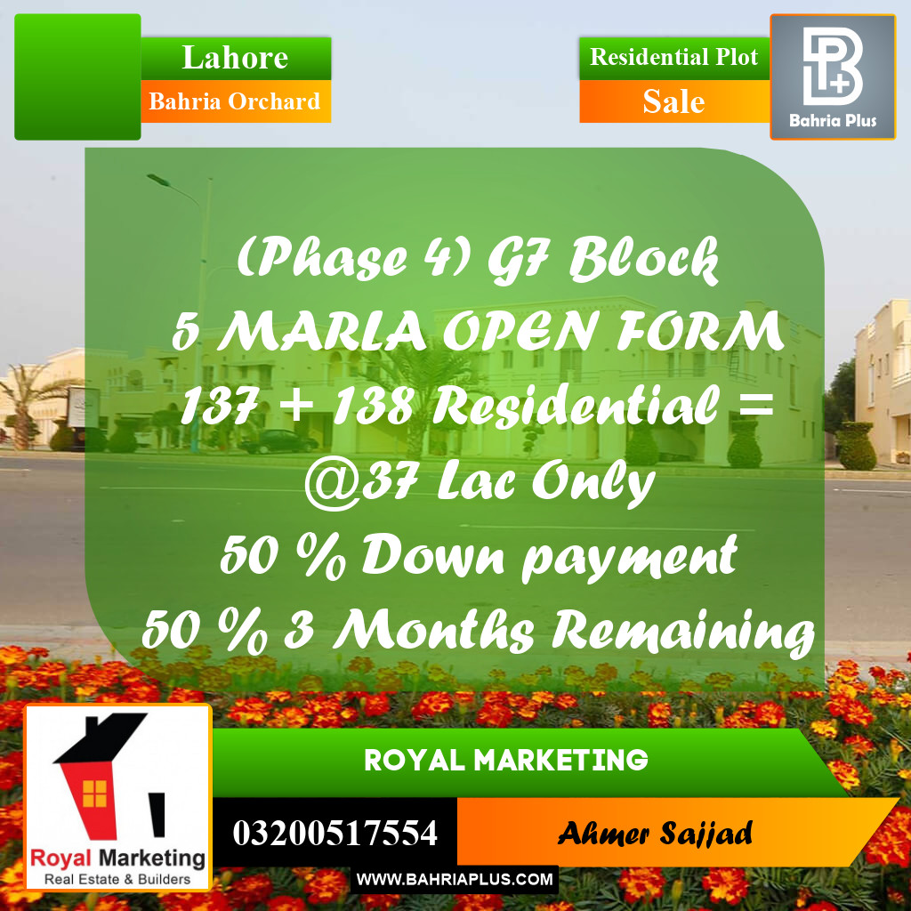 5 Marla Residential Plot for Sale in Bahria Orchard, Lahore - (BP-294455)