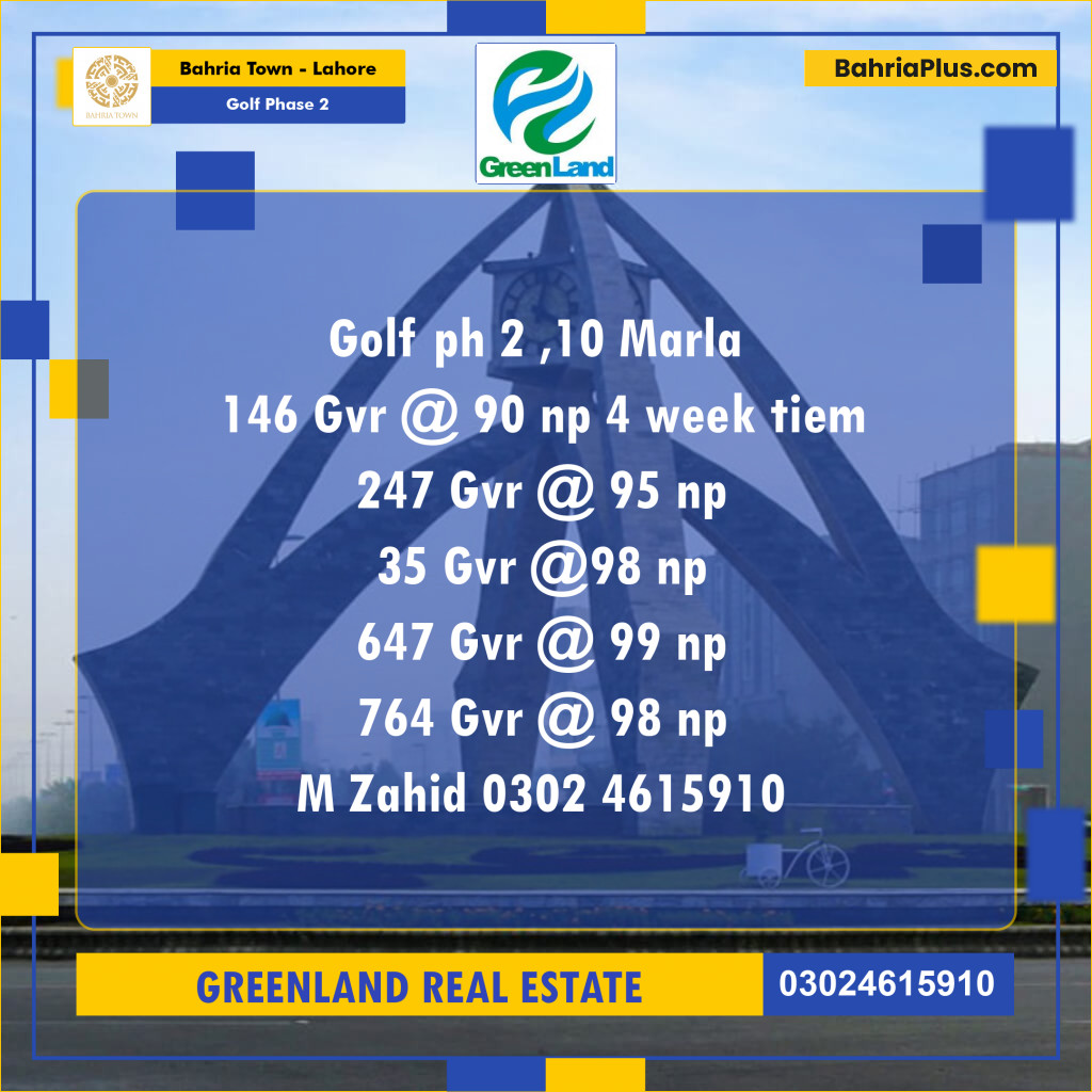 10 Marla Residential Plot for Sale in Golf Phase 2 -  Bahria Town, Lahore - (BP-294465)