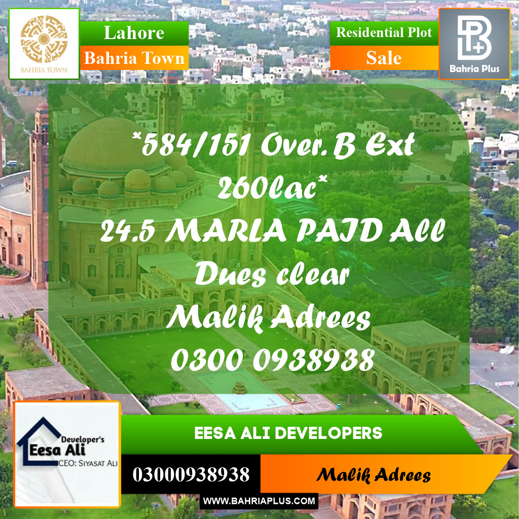 Residential Plot for Sale in Bahria Town, Lahore - (BP-294501)