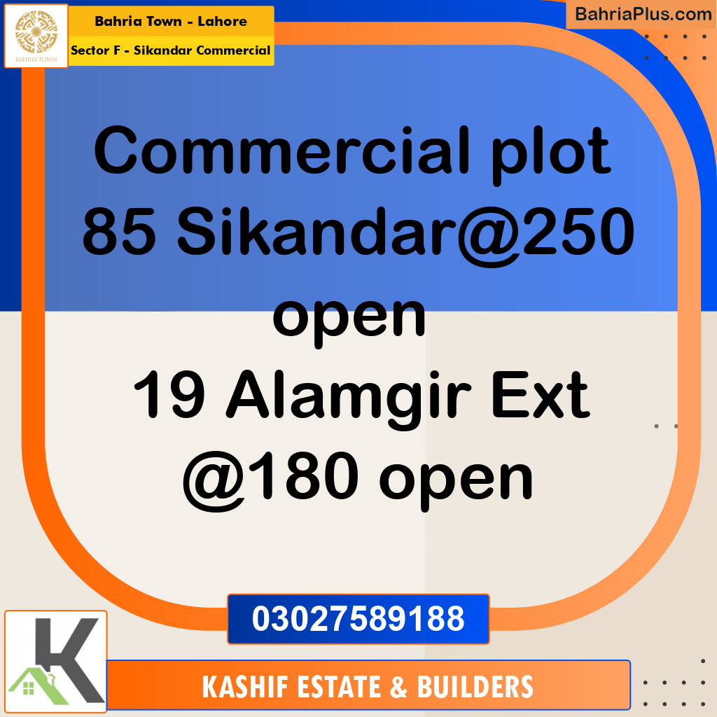 5 Marla Commercial Plot for Sale in Sector F - Sikandar Commercial -  Bahria Town, Lahore - (BP-294512)
