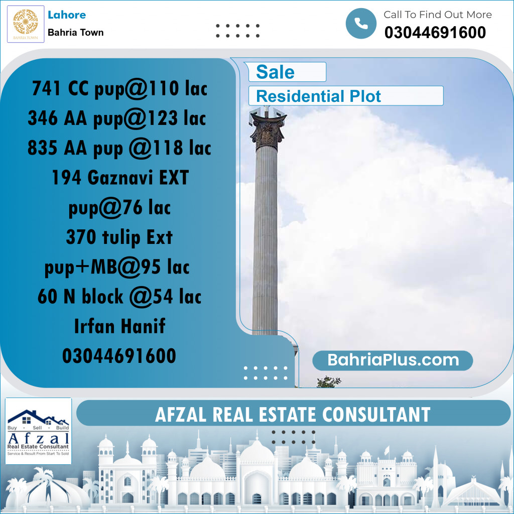 Residential Plot for Sale in Bahria Town, Lahore - (BP-294527)