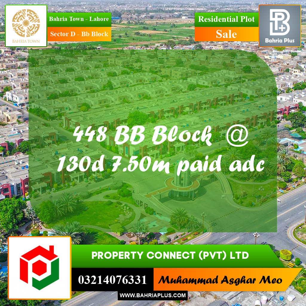 7.5 Marla Residential Plot for Sale in Sector D - BB Block -  Bahria Town, Lahore - (BP-294538)