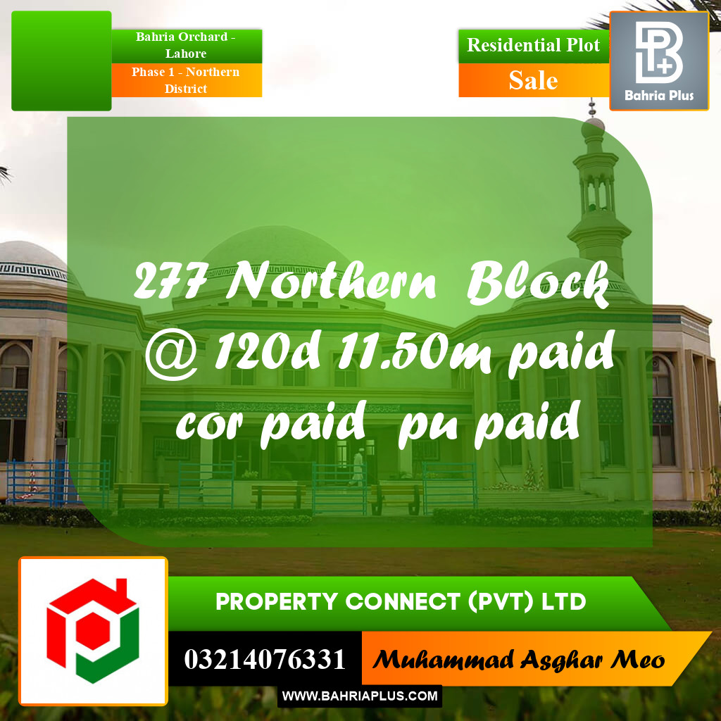 1150 Marla Residential Plot for Sale in Phase 1 - Northern District -  Bahria Orchard, Lahore - (BP-294550)