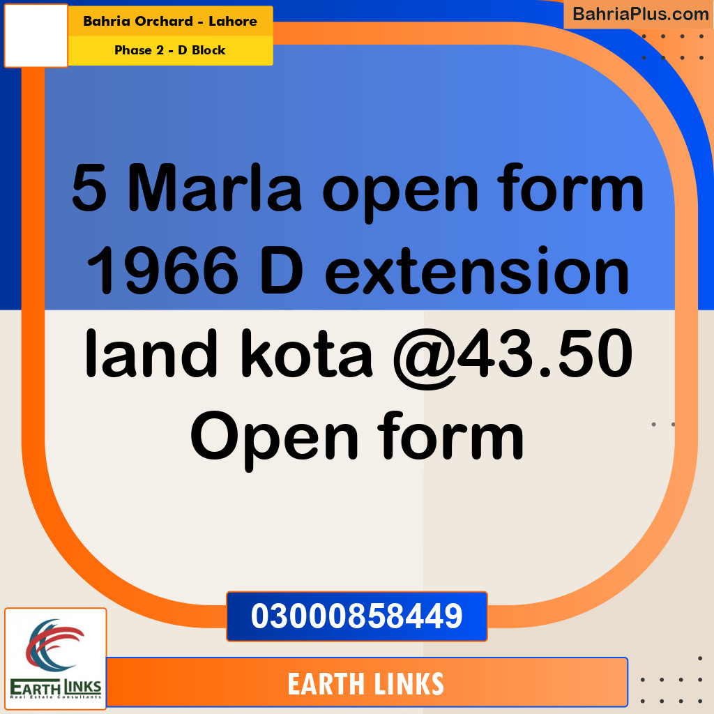 5 Marla Residential Plot for Sale in Phase 2 - D Block -  Bahria Orchard, Lahore - (BP-294718)