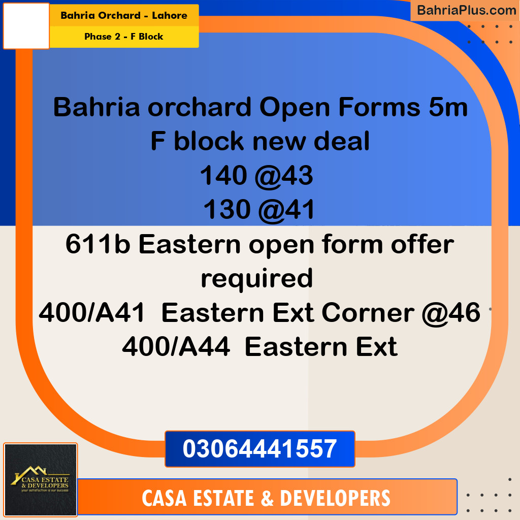 5 Marla Residential Plot for Sale in Phase 2 - F Block -  Bahria Orchard, Lahore - (BP-294741)