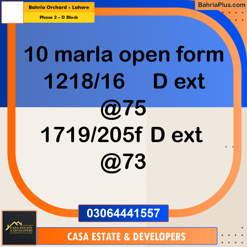 10 Marla Residential Plot for Sale in Phase 2 - D Block -  Bahria Orchard, Lahore - (BP-294742)