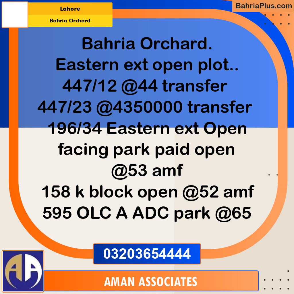 Residential Plot for Sale in Bahria Orchard, Lahore - (BP-294795)