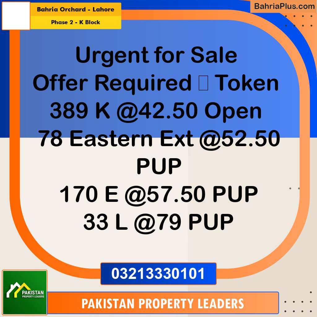 5 Marla Residential Plot for Sale in Phase 2 - K Block -  Bahria Orchard, Lahore - (BP-294813)