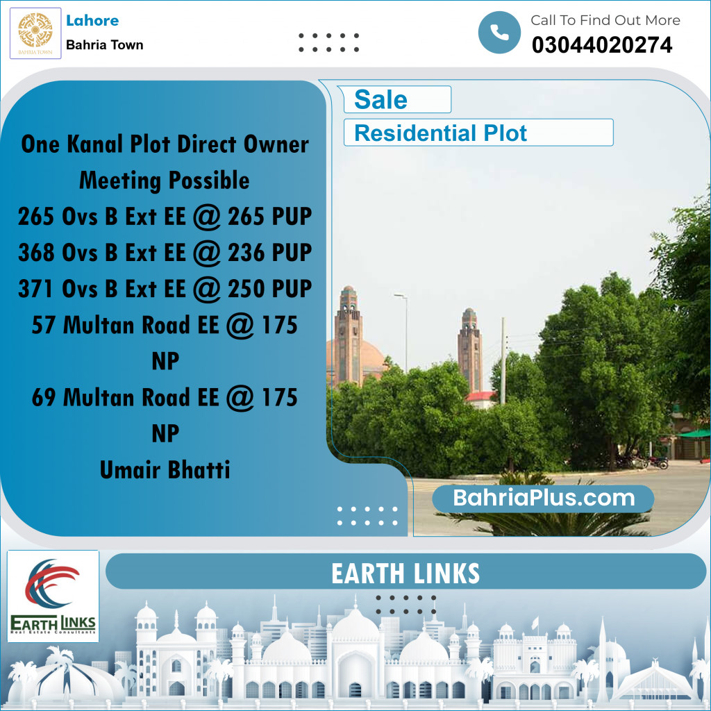 1 Kanal Residential Plot for Sale in Bahria Town, Lahore - (BP-294849)