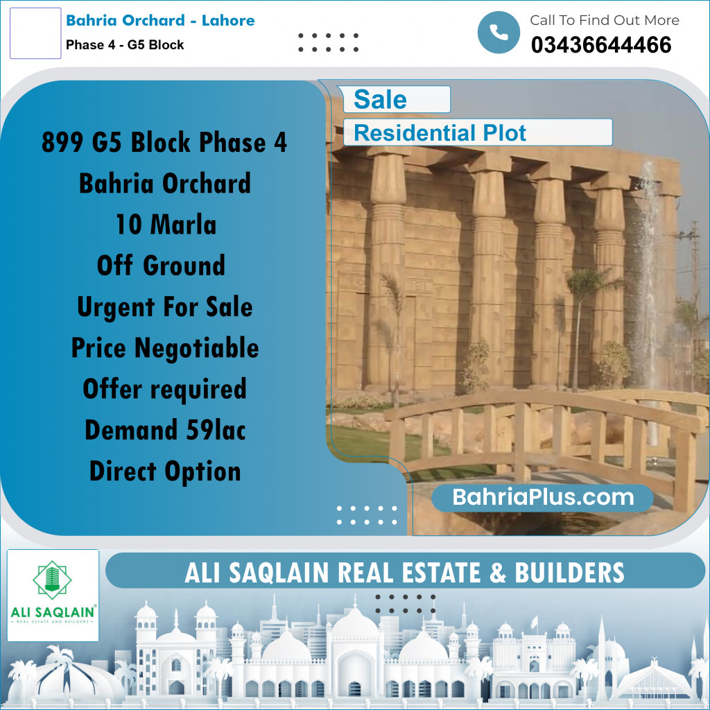 10 Marla Residential Plot for Sale in Phase 4 - G5 Block -  Bahria Orchard, Lahore - (BP-294852)