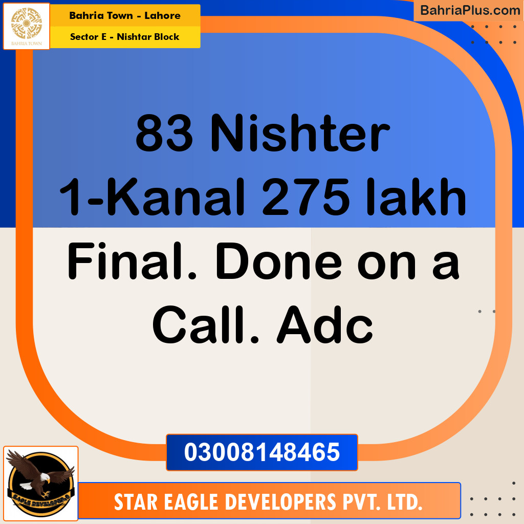 1 Kanal Residential Plot for Sale in Sector E - Nishtar Block -  Bahria Town, Lahore - (BP-294886)