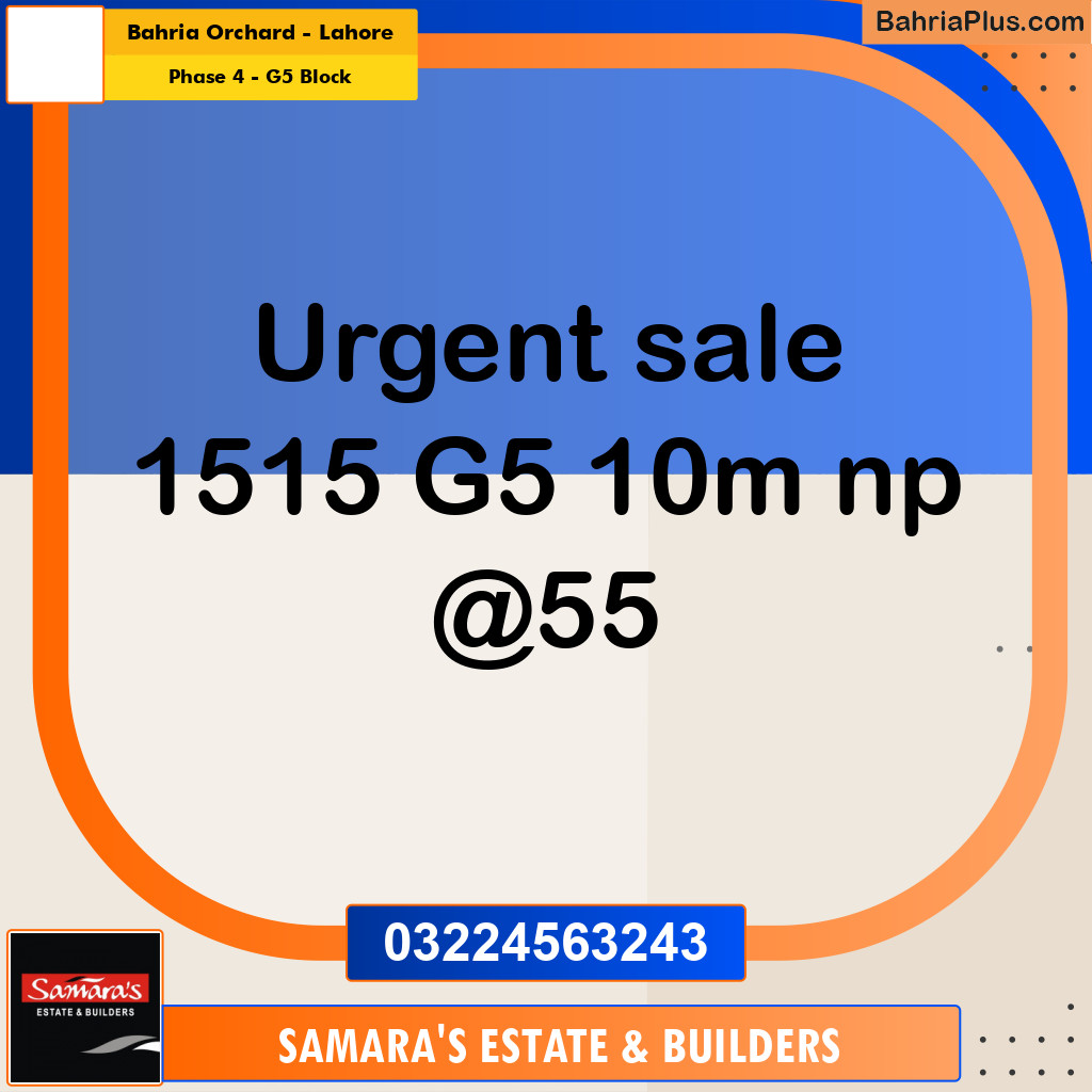 10 Marla Residential Plot for Sale in Phase 4 - G5 Block -  Bahria Orchard, Lahore - (BP-294931)