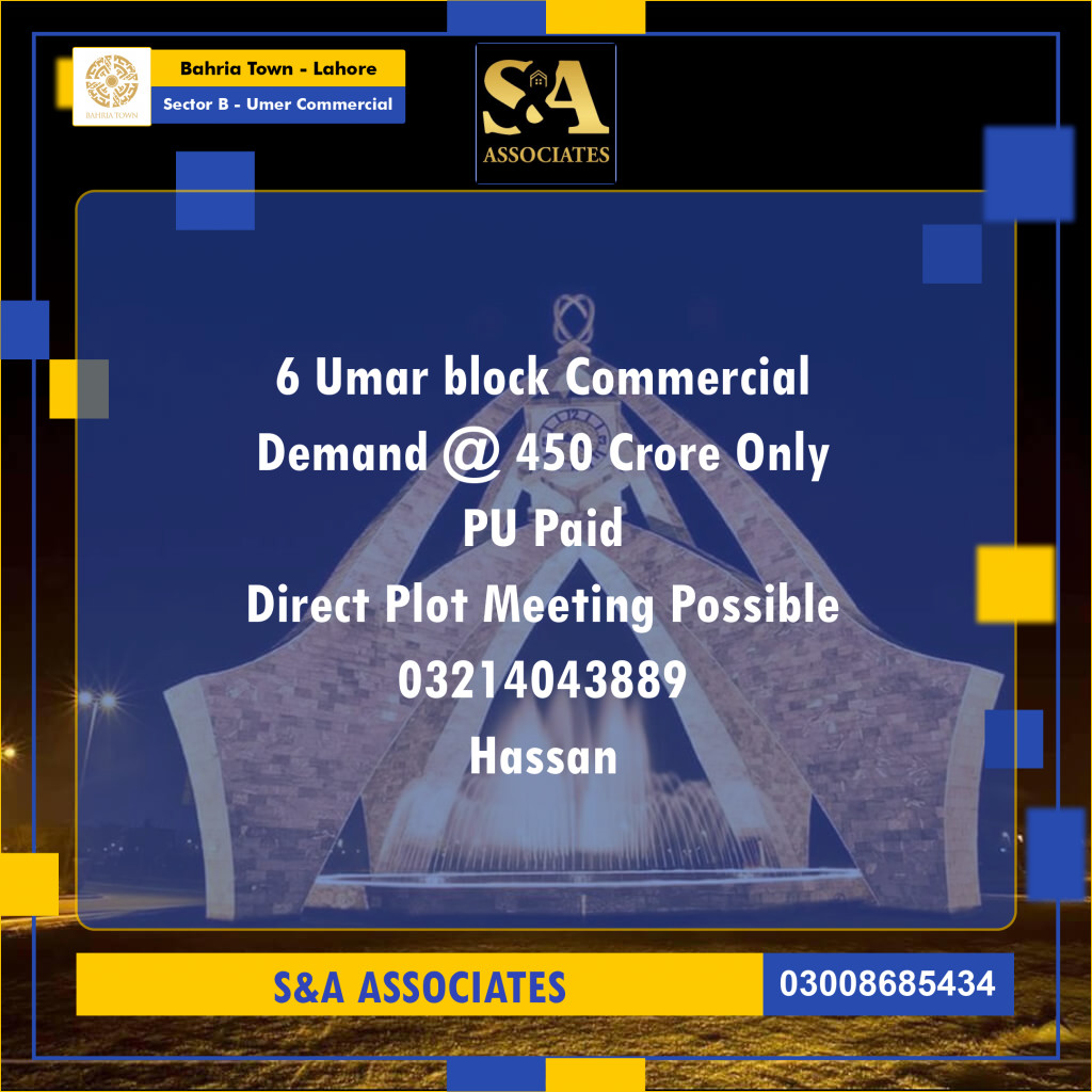 8 Marla Commercial Plot for Sale in Sector B - Umer Commercial -  Bahria Town, Lahore - (BP-294937)