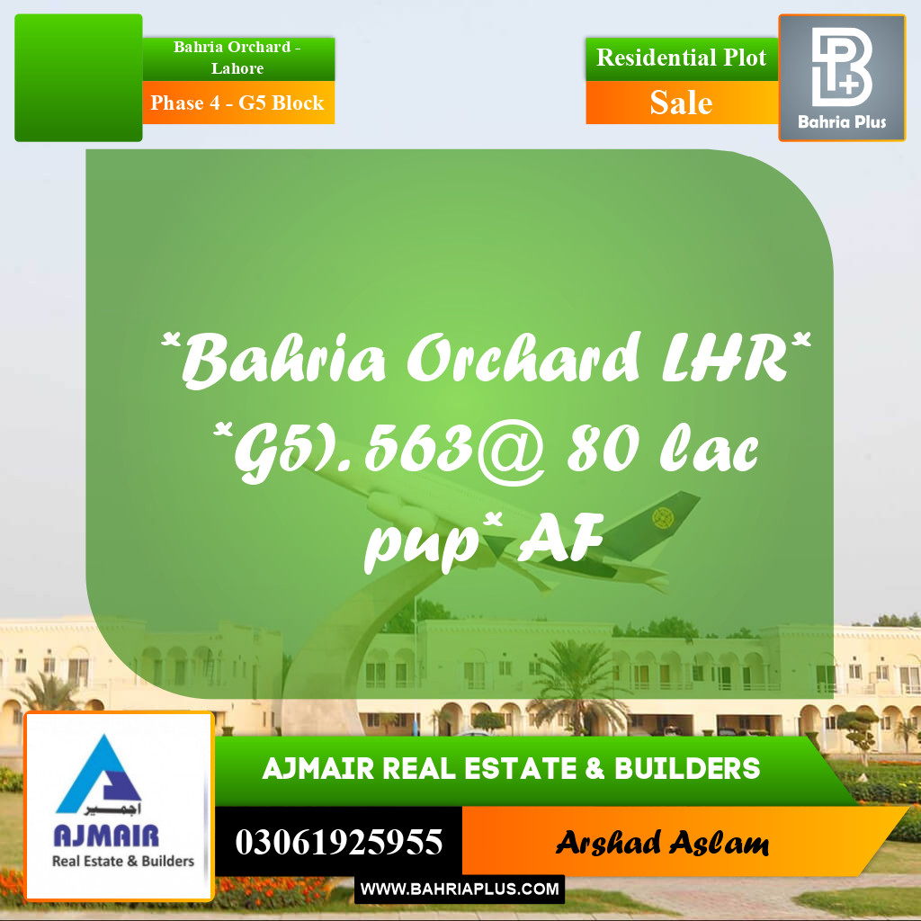 10 Marla Residential Plot for Sale in Phase 4 - G5 Block -  Bahria Orchard, Lahore - (BP-294963)