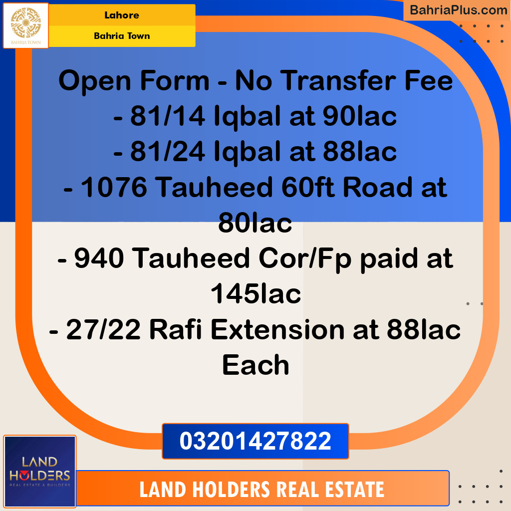 Residential Plot for Sale in Bahria Town, Lahore - (BP-295061)