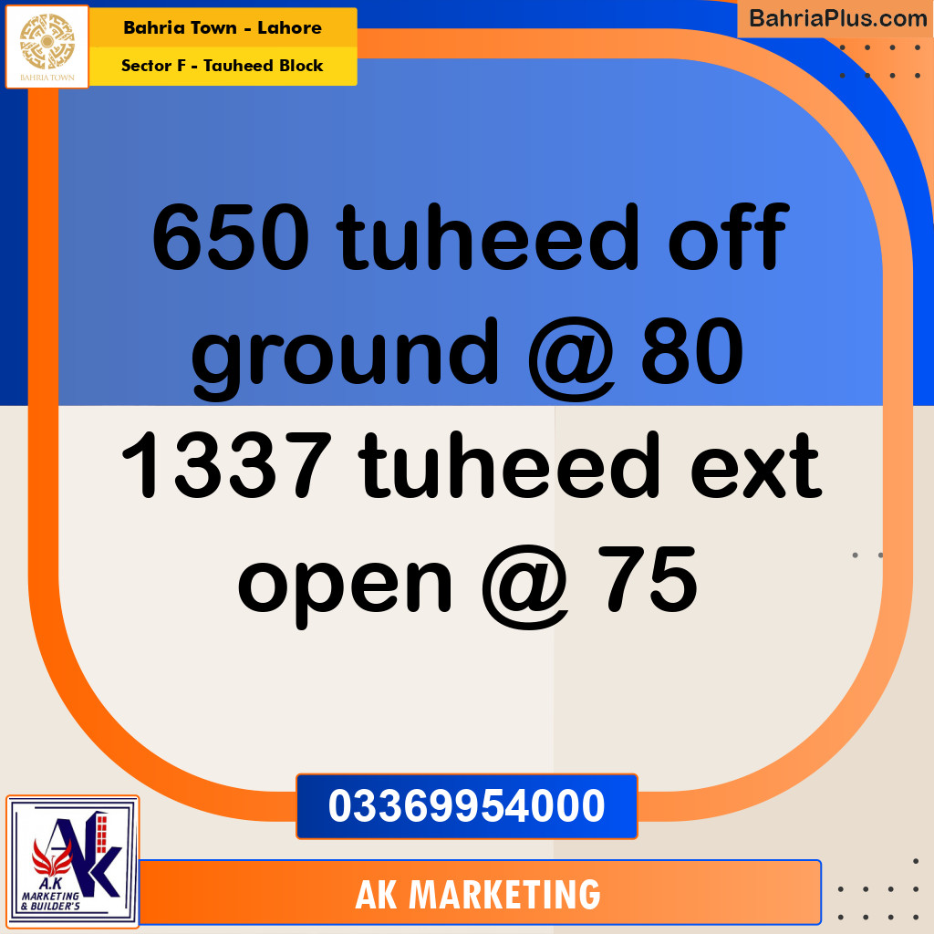 10 Marla Residential Plot for Sale in Sector F - Tauheed Block -  Bahria Town, Lahore - (BP-295087)