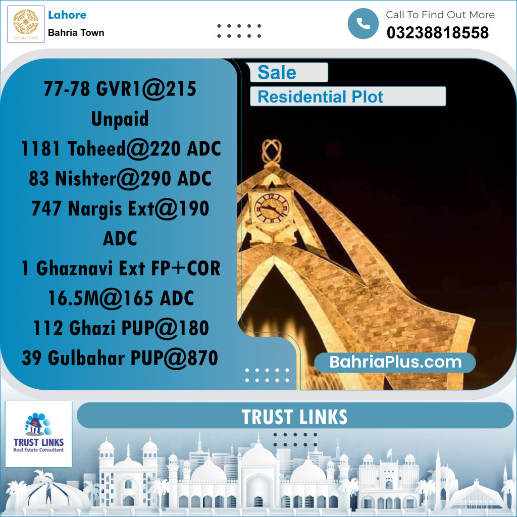 Residential Plot for Sale in Bahria Town, Lahore - (BP-295136)