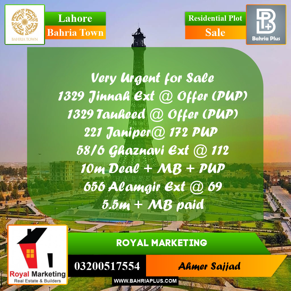 Residential Plot for Sale in Bahria Town, Lahore - (BP-295145)
