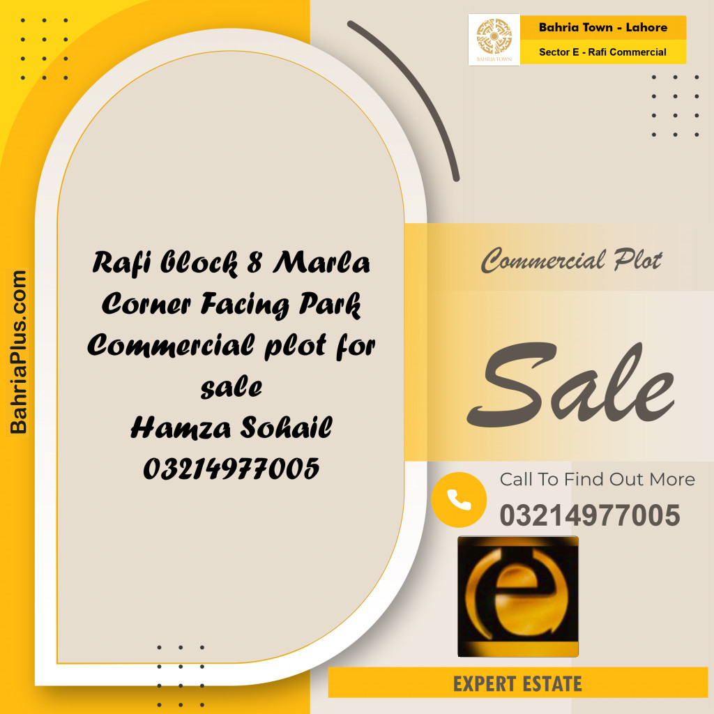 8 Marla Commercial Plot for Sale in Sector E - Rafi Commercial -  Bahria Town, Lahore - (BP-295164)