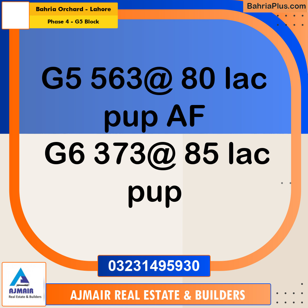 10 Marla Residential Plot for Sale in Phase 4 - G5 Block -  Bahria Orchard, Lahore - (BP-295181)