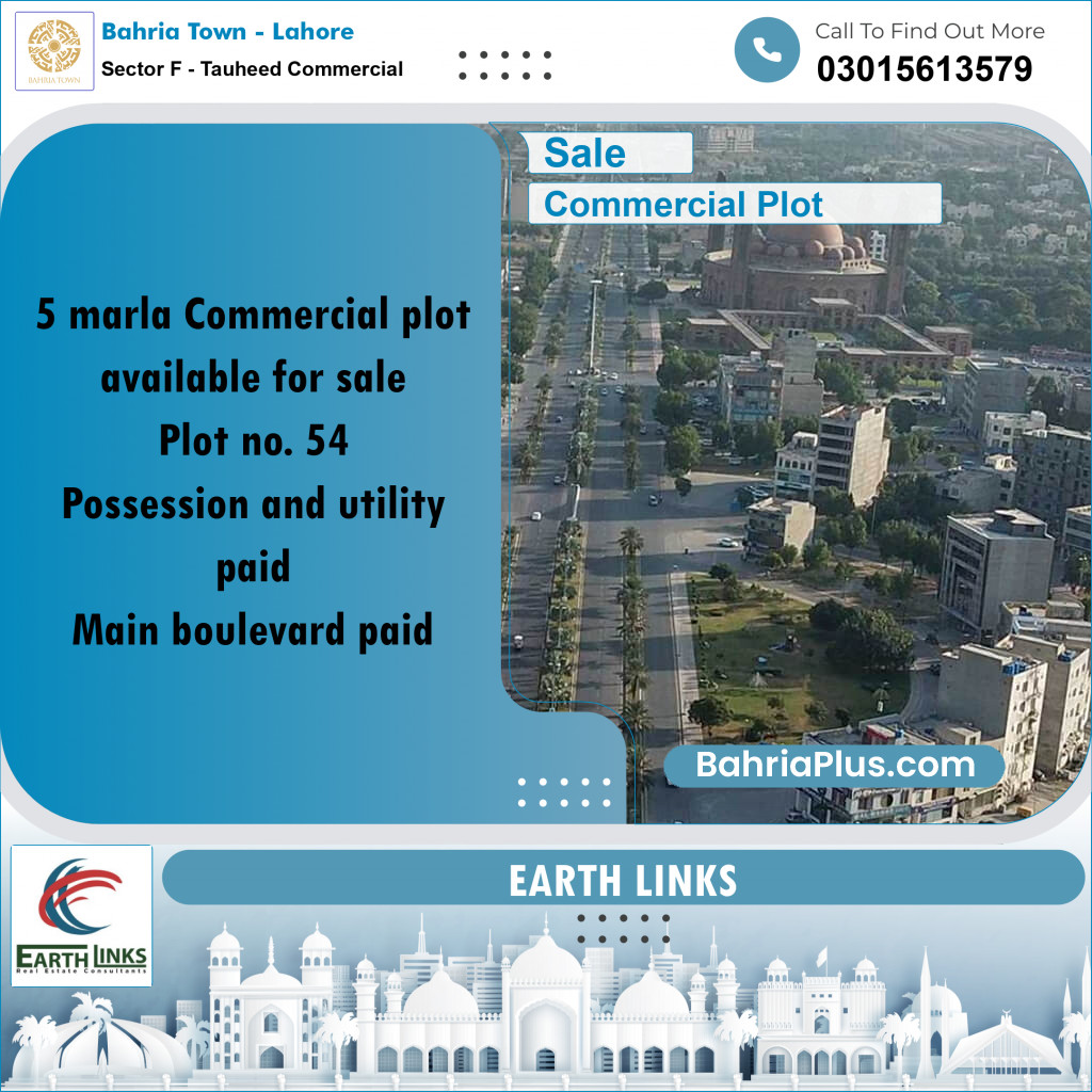 5 Marla Commercial Plot for Sale in Sector F - Tauheed Commercial -  Bahria Town, Lahore - (BP-295210)