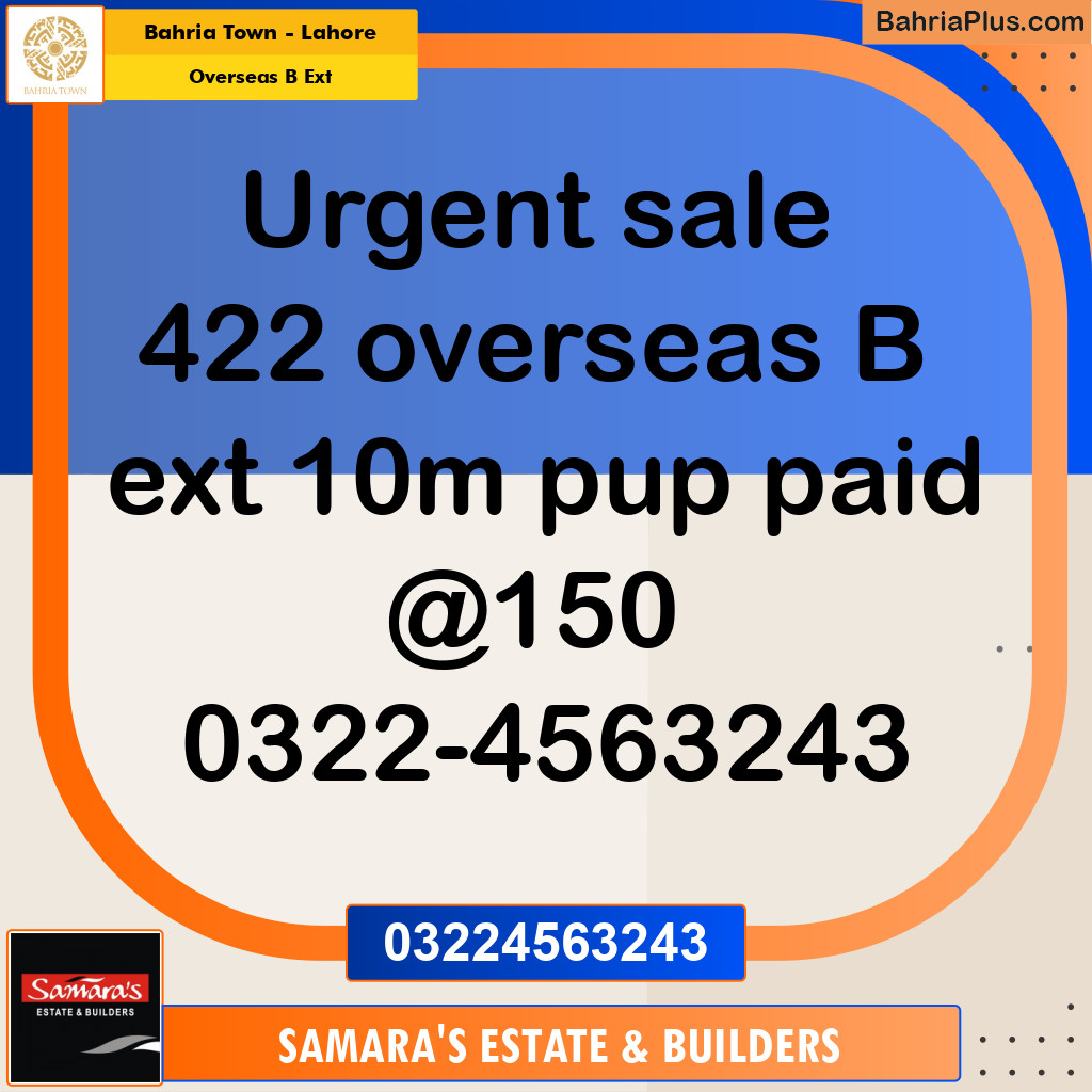 10 Marla Residential Plot for Sale in Overseas B Ext -  Bahria Town, Lahore - (BP-295211)