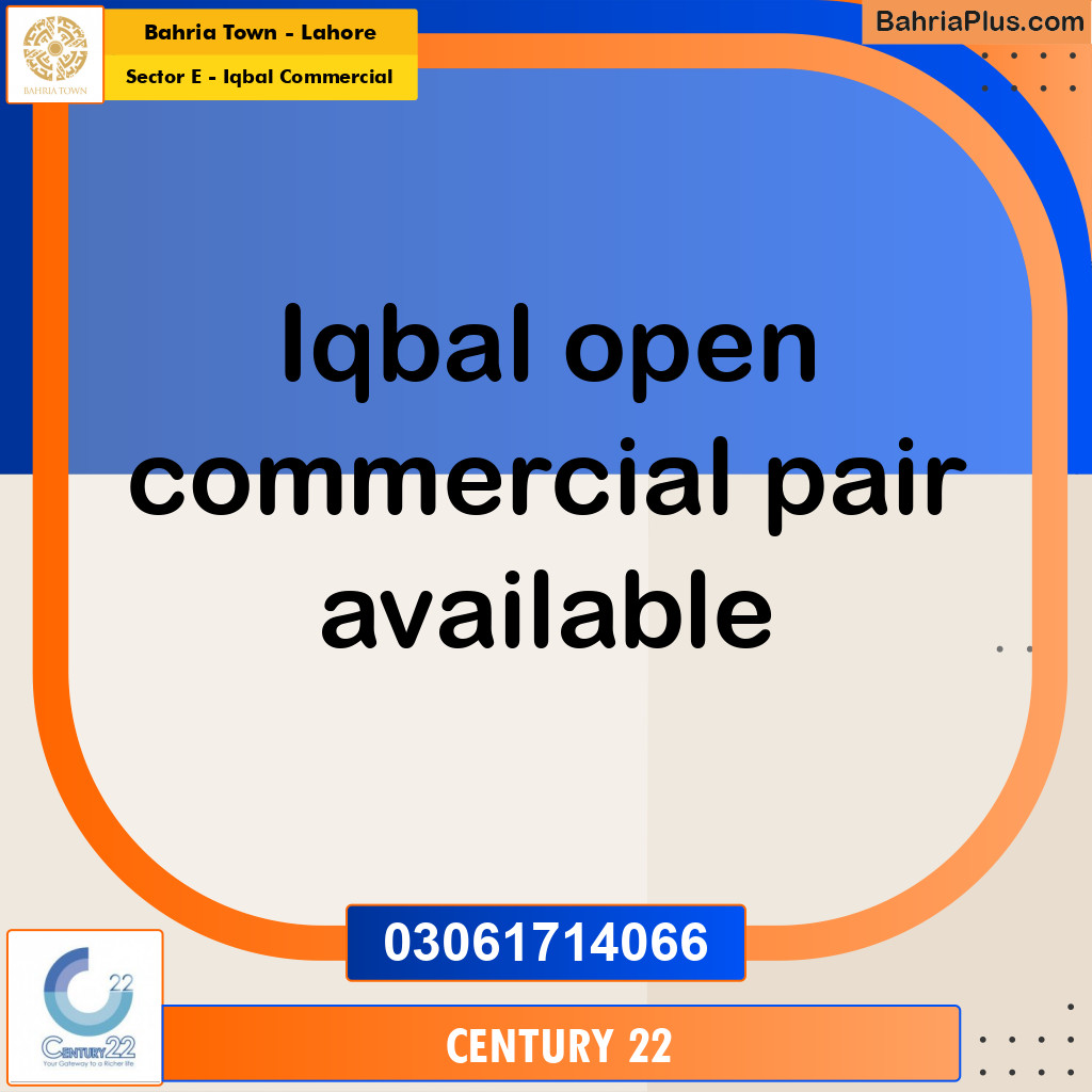 Commercial Plot for Sale in Sector E - Iqbal Commercial -  Bahria Town, Lahore - (BP-295223)