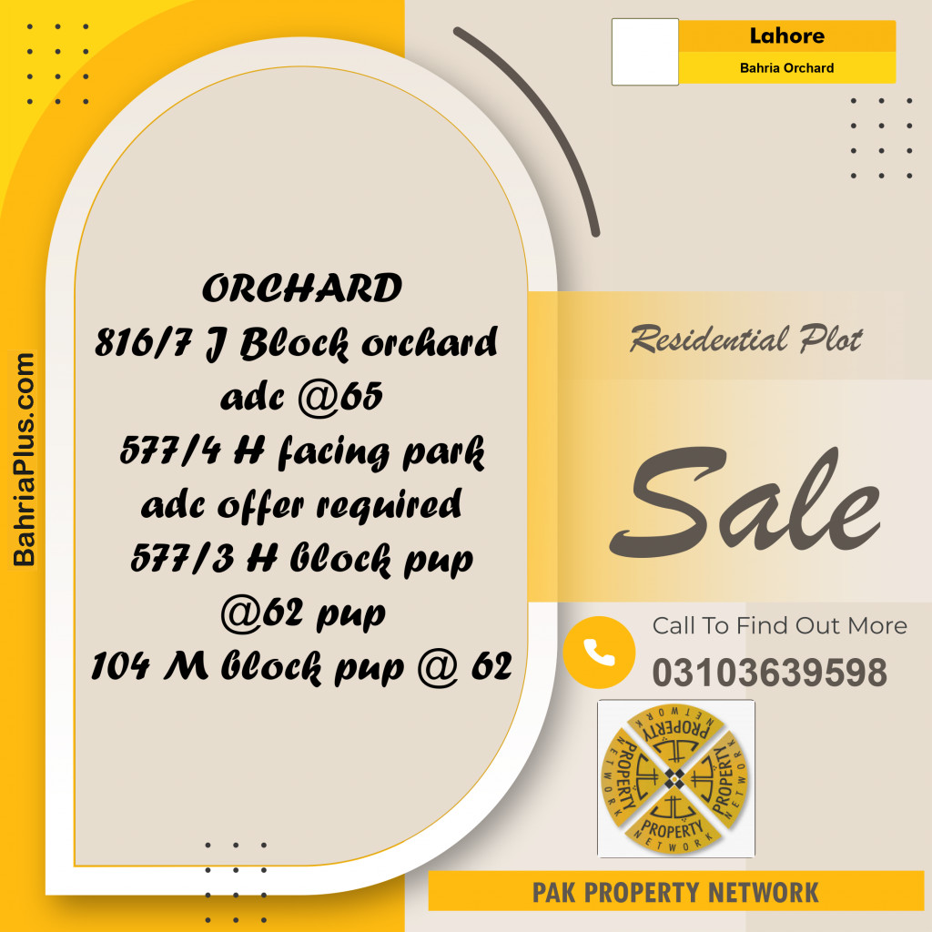 Residential Plot for Sale in Bahria Orchard, Lahore - (BP-295234)