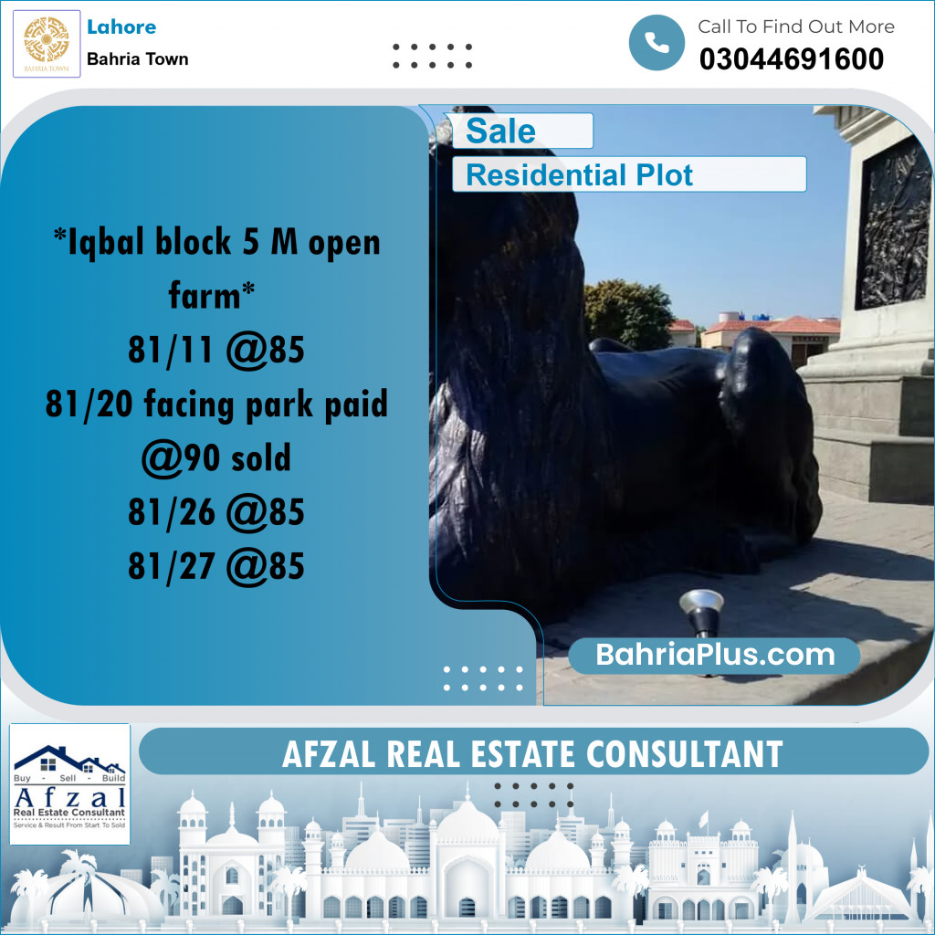 Residential Plot for Sale in Bahria Town, Lahore - (BP-295250)