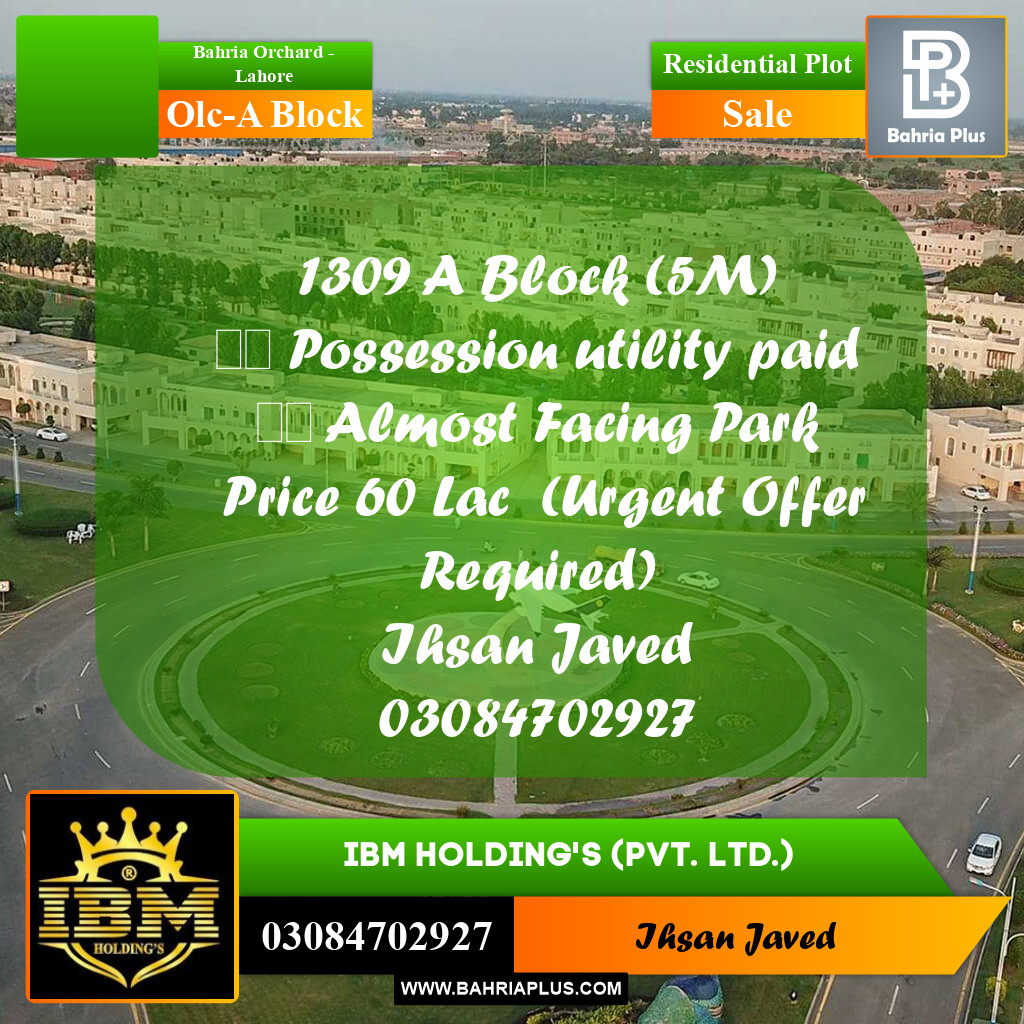 5 Marla Residential Plot for Sale in OLC-A Block -  Bahria Orchard, Lahore - (BP-295264)