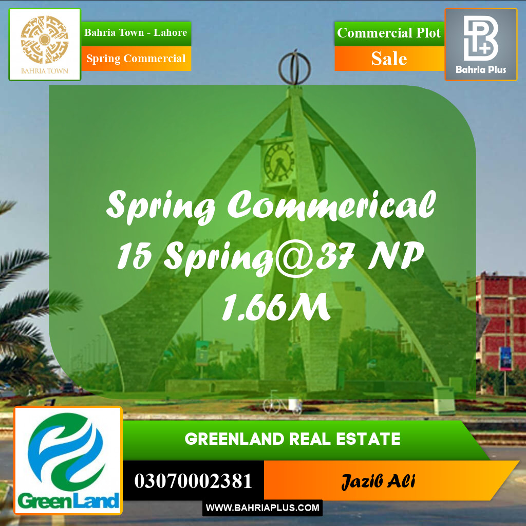 Commercial Plot for Sale in Spring Commercial -  Bahria Town, Lahore - (BP-295265)