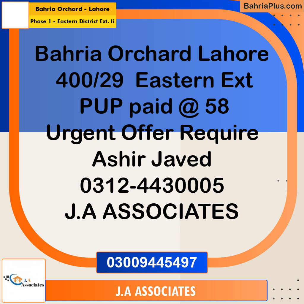 5 Marla Residential Plot for Sale in Phase 1 - Eastern District Ext. II -  Bahria Orchard, Lahore - (BP-295270)