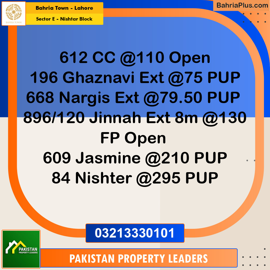 1 Kanal Residential Plot for Sale in Sector E - Nishtar Block -  Bahria Town, Lahore - (BP-295294)