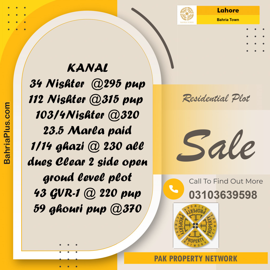 Residential Plot for Sale in Bahria Town, Lahore - (BP-295296)