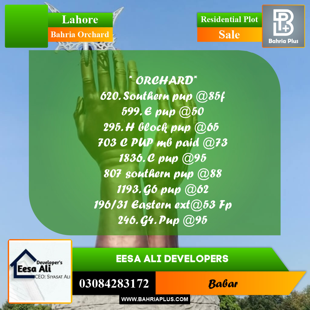 Residential Plot for Sale in Bahria Orchard, Lahore - (BP-295305)