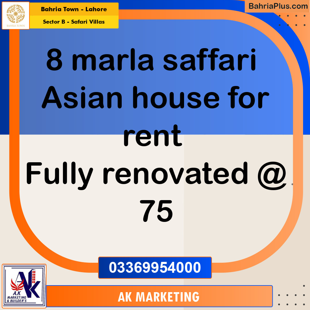 8 Marla Residential House for Rent in Sector B - Safari Villas -  Bahria Town, Lahore - (BP-295311)