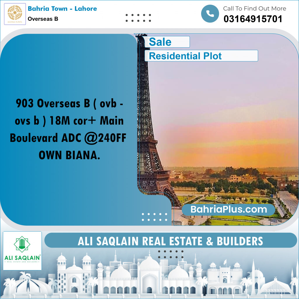 18 Marla Residential Plot for Sale in Overseas B -  Bahria Town, Lahore - (BP-295323)