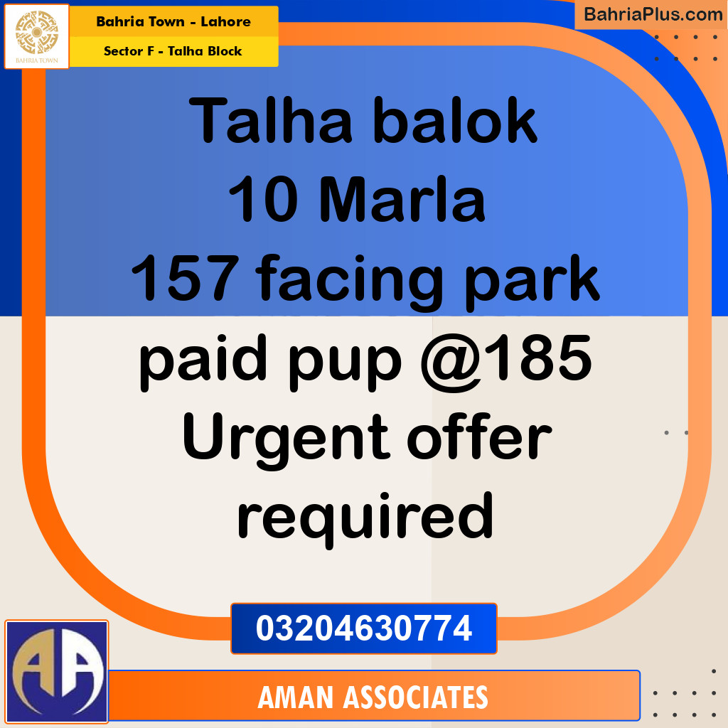 10 Marla Residential Plot for Sale in Sector F - Talha Block -  Bahria Town, Lahore - (BP-295328)