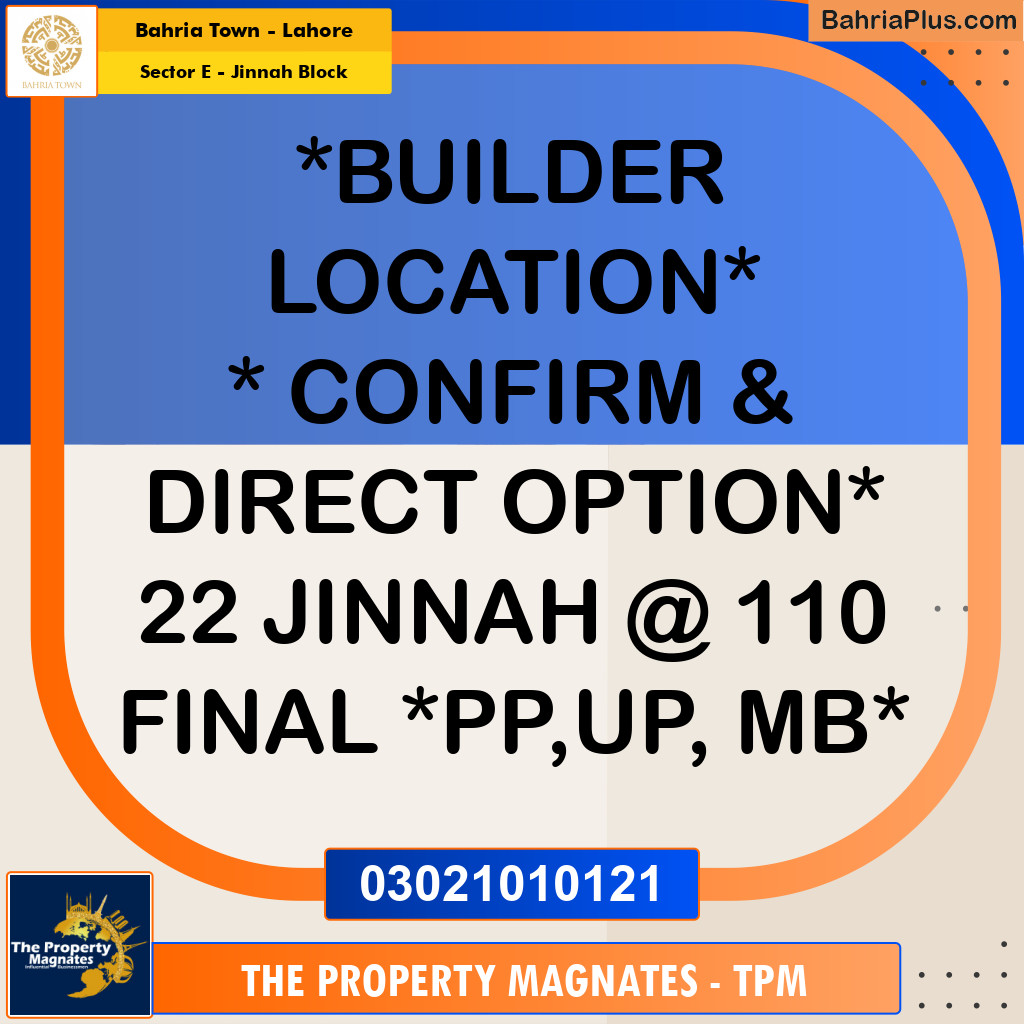 Residential Plot for Sale in Sector E - Jinnah Block -  Bahria Town, Lahore - (BP-295351)