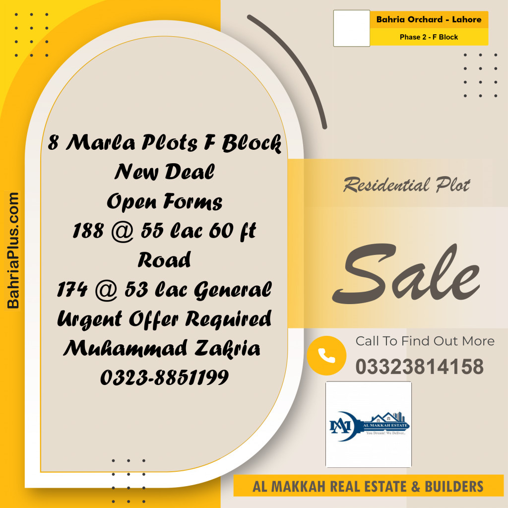 8 Marla Residential Plot for Sale in Phase 2 - F Block -  Bahria Orchard, Lahore - (BP-295352)