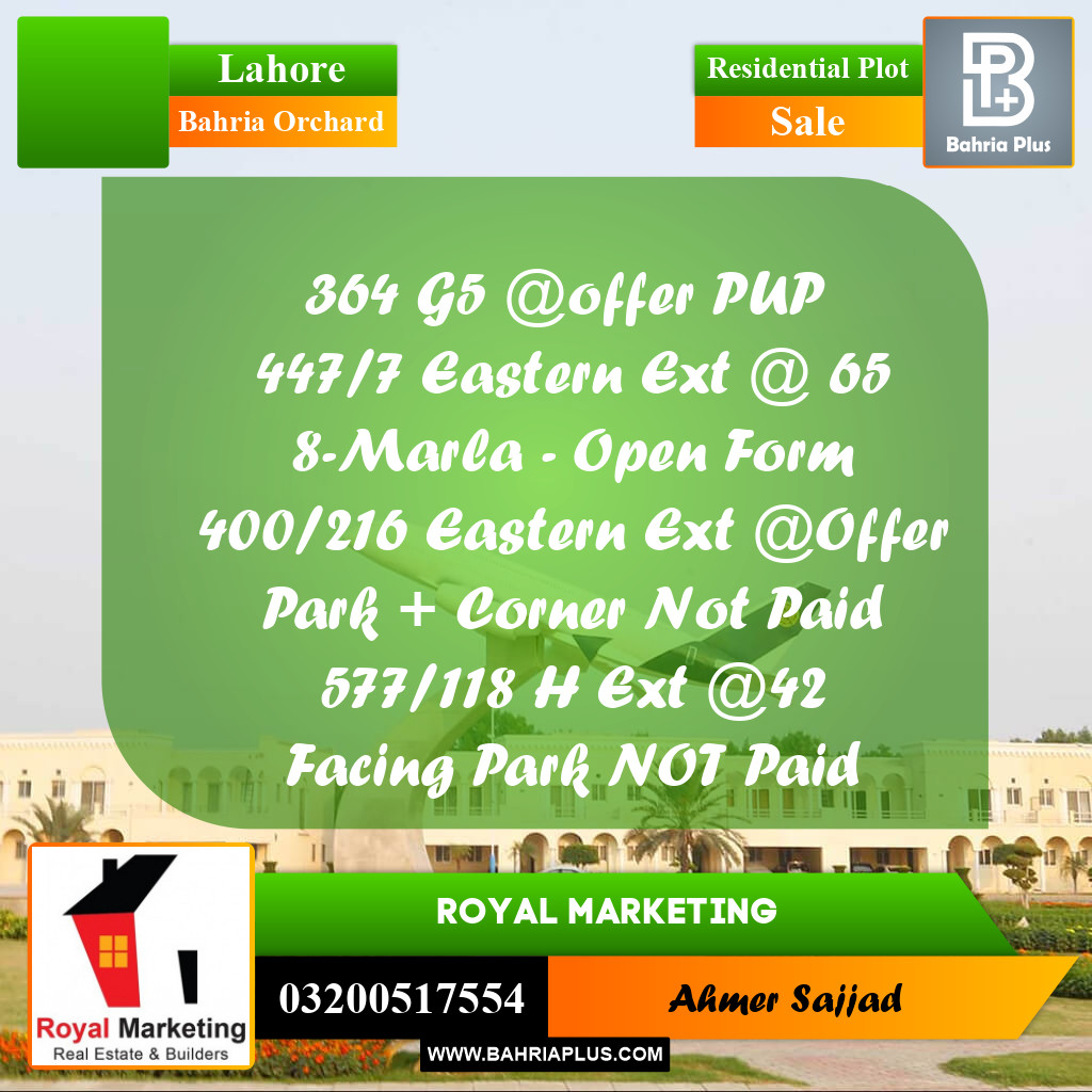 Residential Plot for Sale in Bahria Orchard, Lahore - (BP-295354)