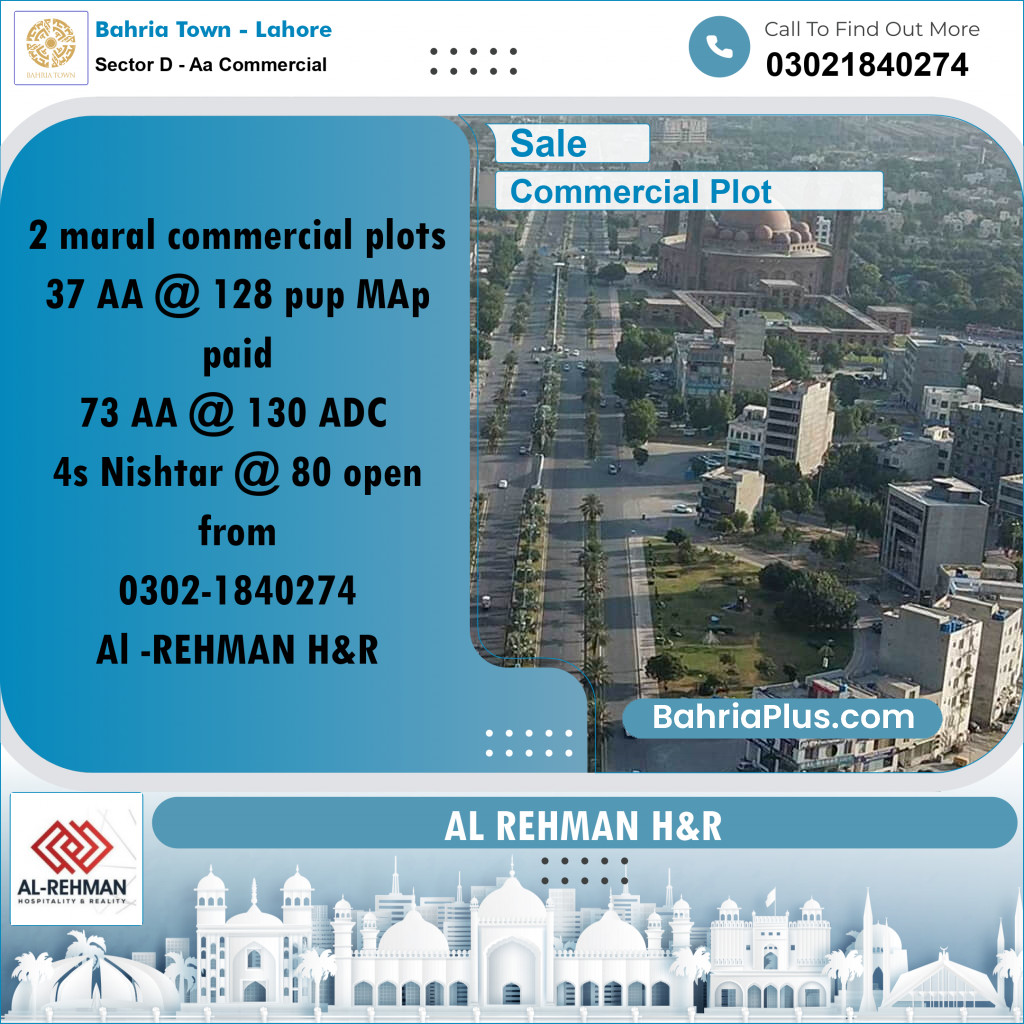 2 Marla Commercial Plot for Sale in Sector D - AA Commercial -  Bahria Town, Lahore - (BP-295399)